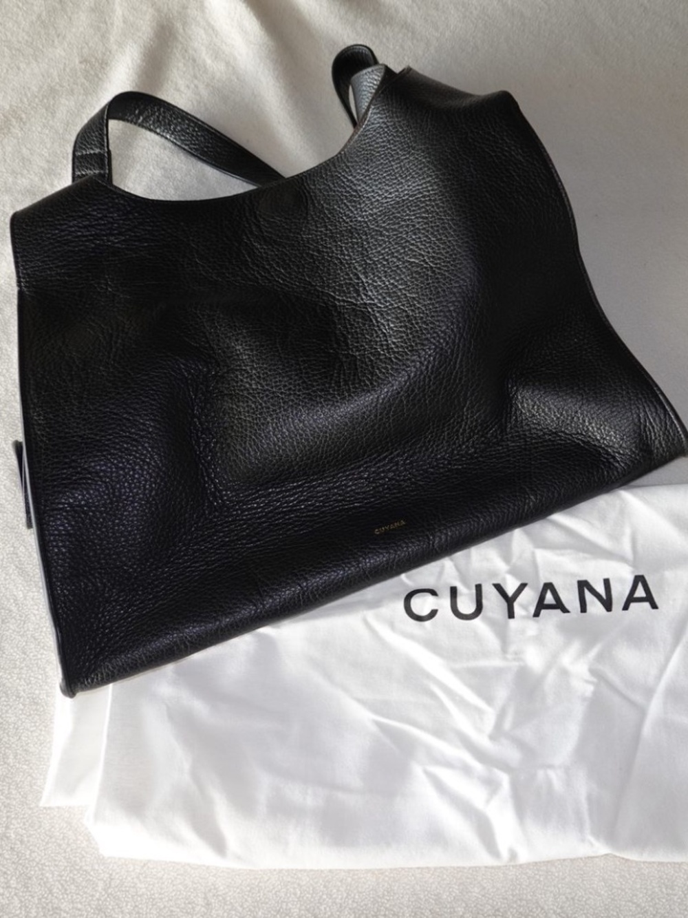 Cuyana Oversized Double Loop Bag Black Pebbled Italian Leather + Dust Bag